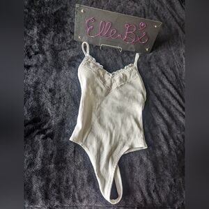 NWOT VS PINK White Ribbed Bodysuit S